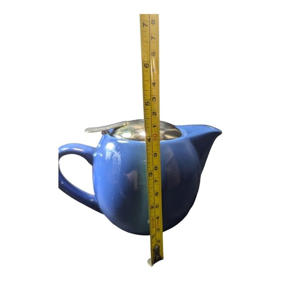 HuesNBrews Blue Ceramic Teapot With Stainless Steel Infuser & Lid 2 Cup - Picture 10 of 13